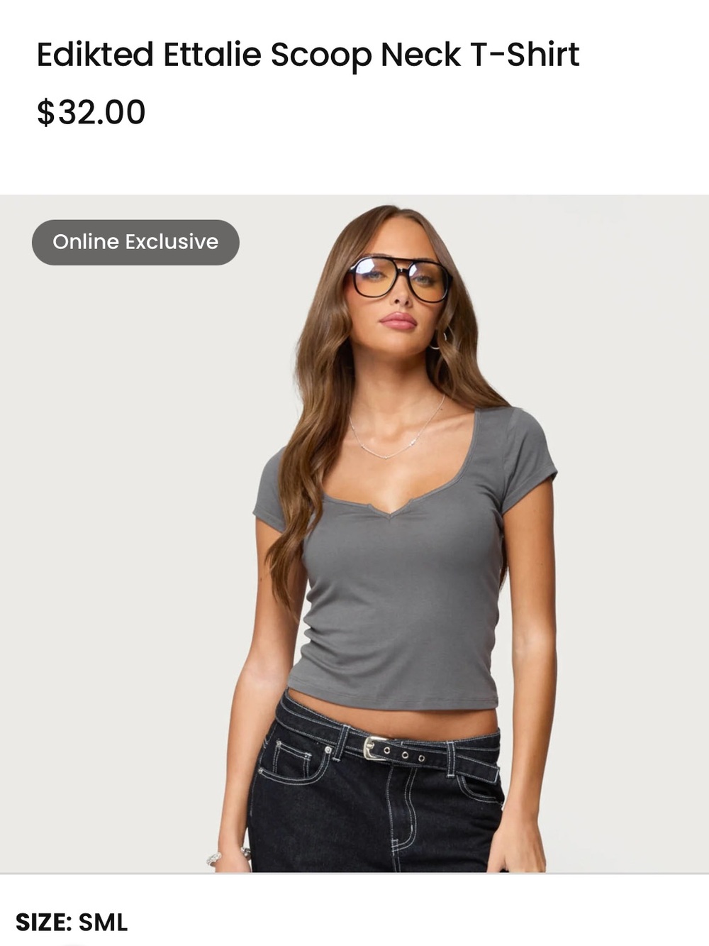 Edikted Scoop Neck Short Sleeve Tee - Gray NWT